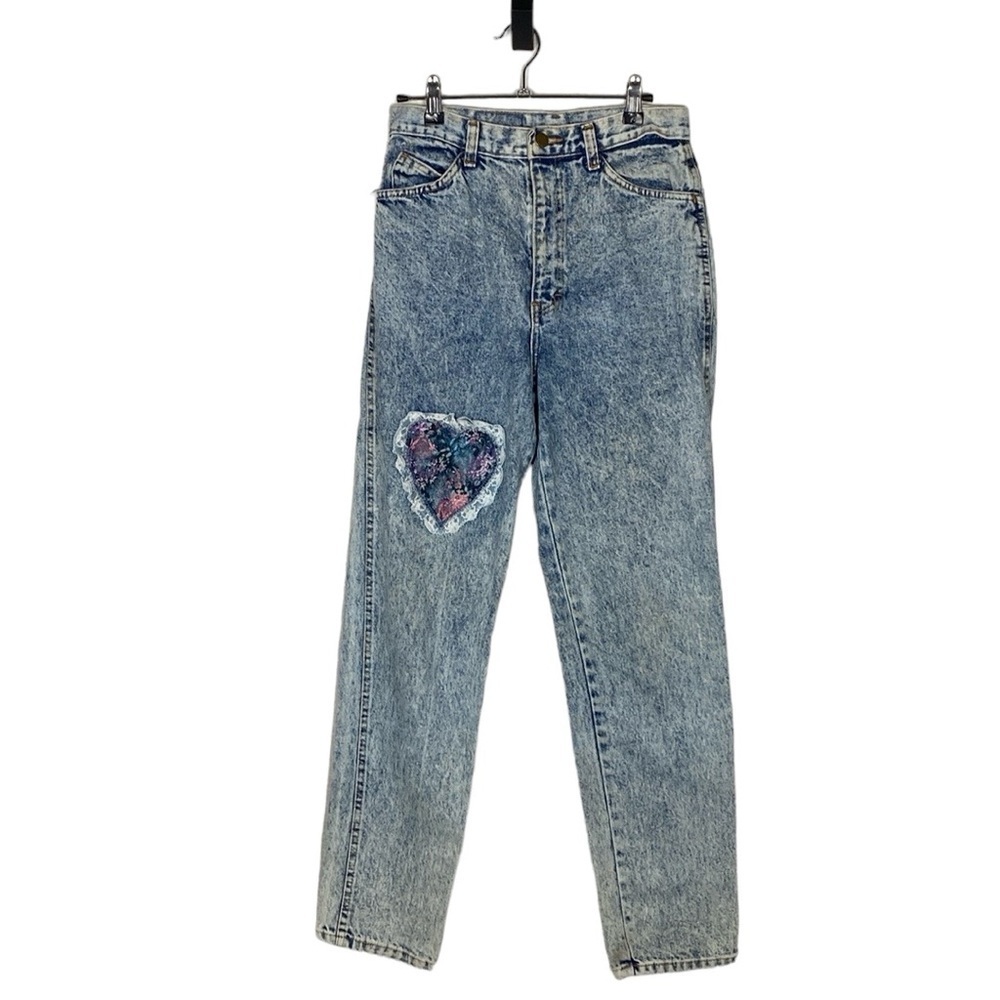 Vintage acid wash 80s heart patch jeans